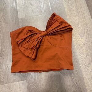 Women’s One-Shoulder Rust Bow Crop Top